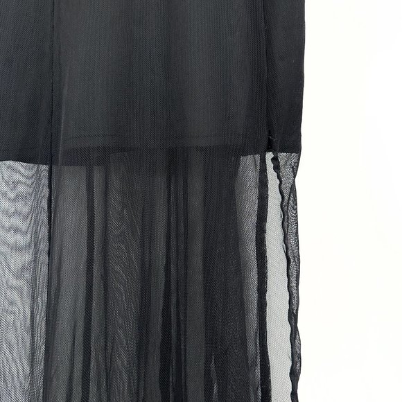 UNIF Black Ultra Lightweight Mesh Overlay High Slit Sleeveless V-Neck Maxi Dress - Picture 3 of 6